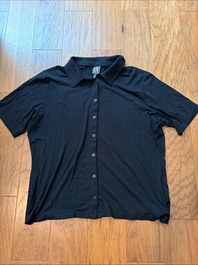 Worthington Black Short-Sleeve Button-Down Jersey knit Shirt